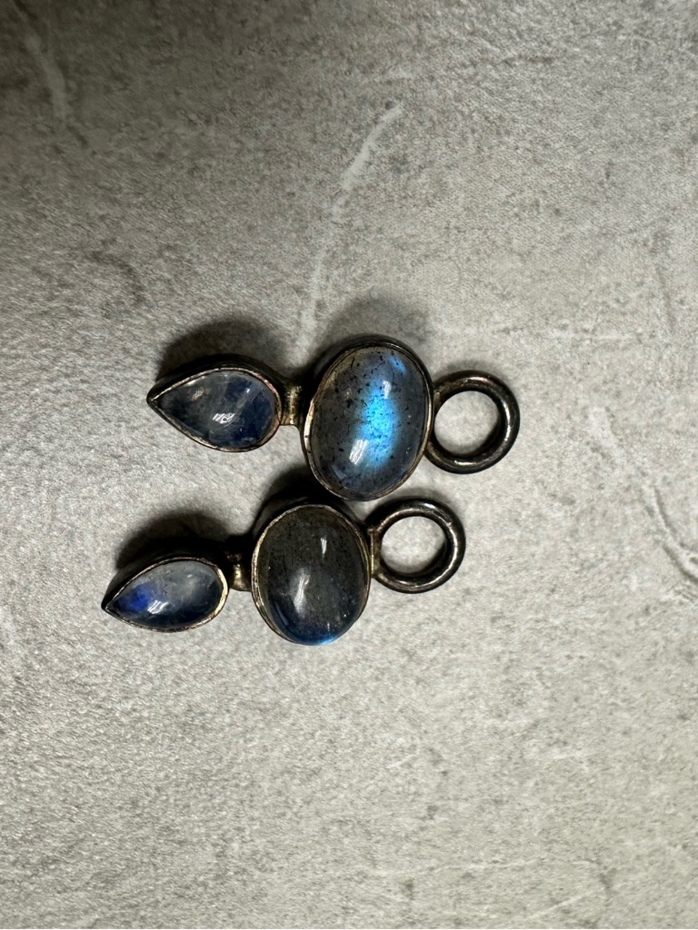 Pair of 925 Doug Paulus Labradorite Teardrop & Oval Pendant Charm 0.75"